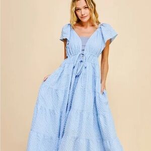 Fox and Wit Light Blue Maxi Dress with Tie Waist 1X